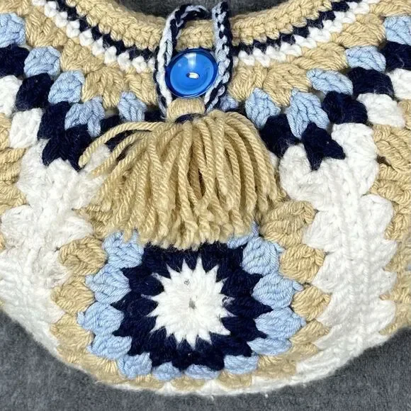 Crocheted Granny Square Purse Crossbody Bag Handbag Lined - BOHO/Vintage STYLE - Picture 3 of 9